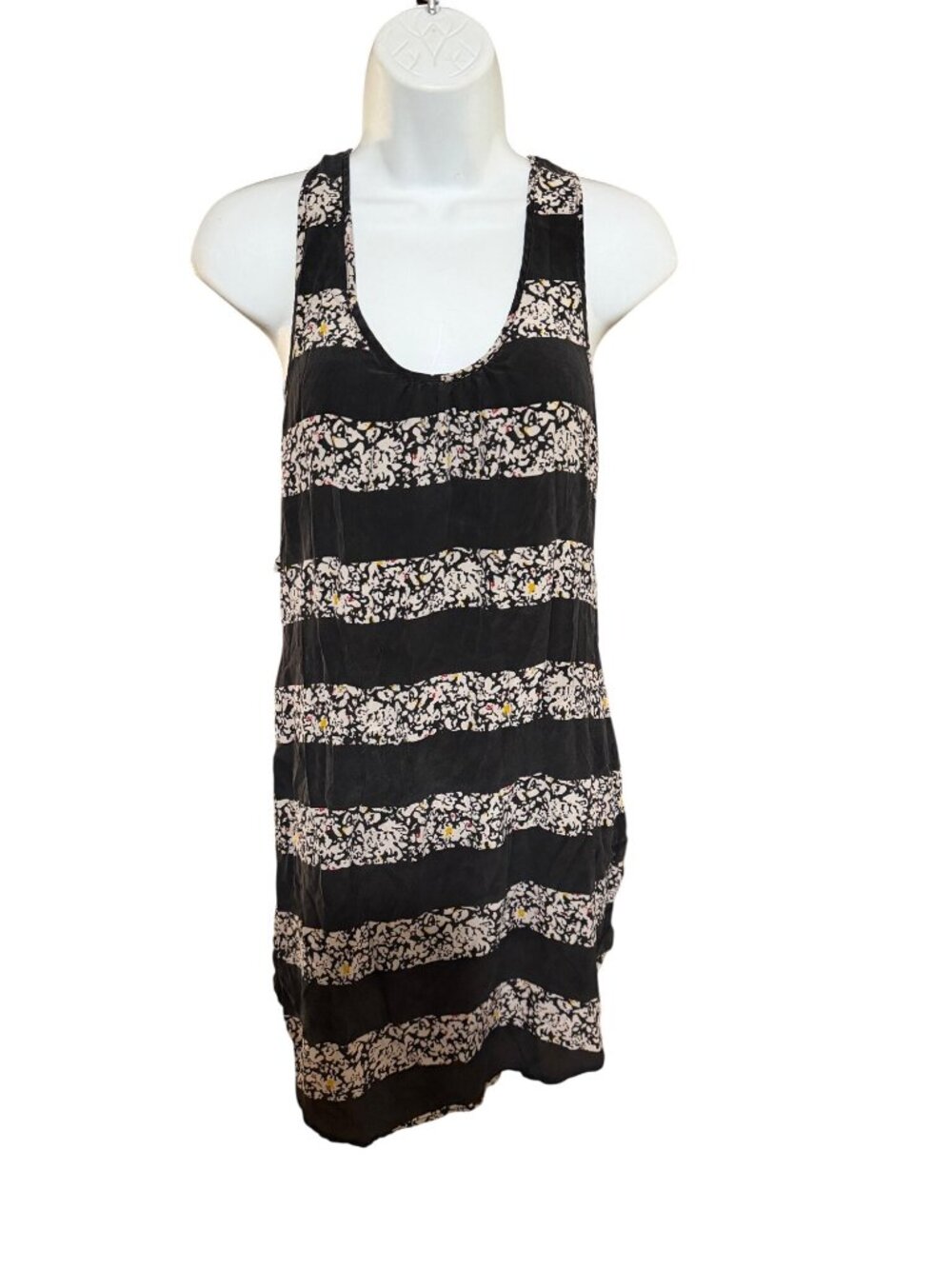Quiksilver Womens Black & White Striped Floral Silk Racerback Tank Top XS